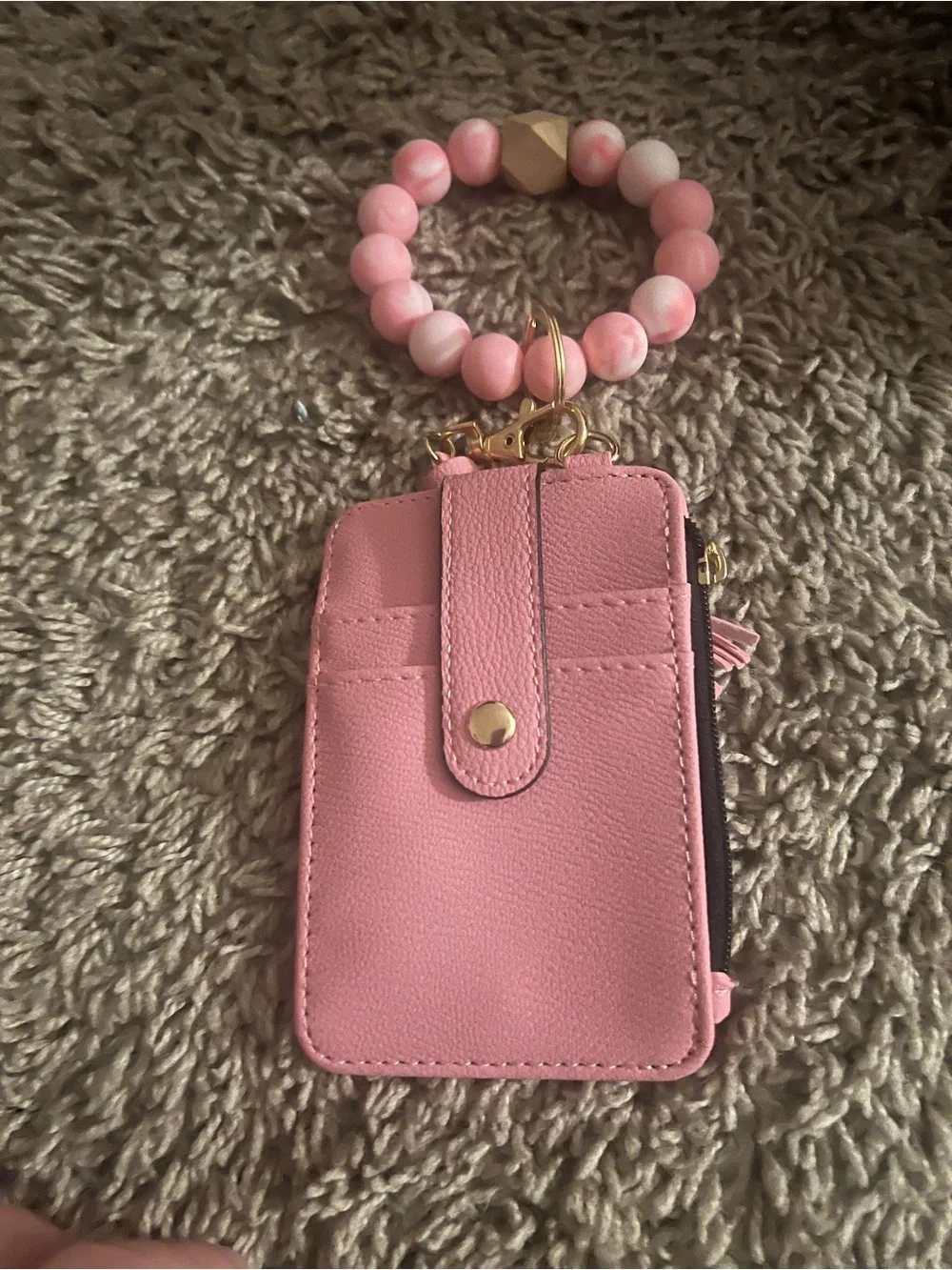 Pink Tassel Wristlet Card Holder Keychain - Picture 2 of 2